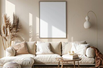 Poster Mockup in Minimalist Scandinavian Interior created with Generative AI