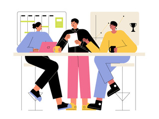 Business marketing discussion. Meeting and presentation vector illustration