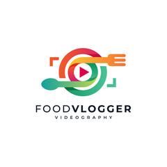 camera with spoon and fork accents for food vlogger and culinary logos