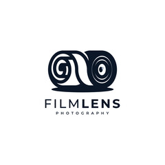 lenses and film rolls with retro, classic and elegant style for photography and film logos
