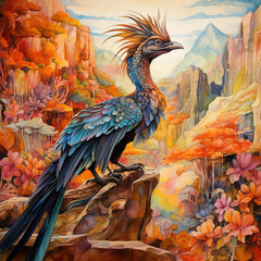 Obraz premium Psychedelic Watercolor Ancient Bird
