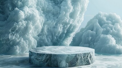 Ice rock podium or product display placement. Ice stone design background for food and drink or cosmetic key visual advertisements. Ample copy space available