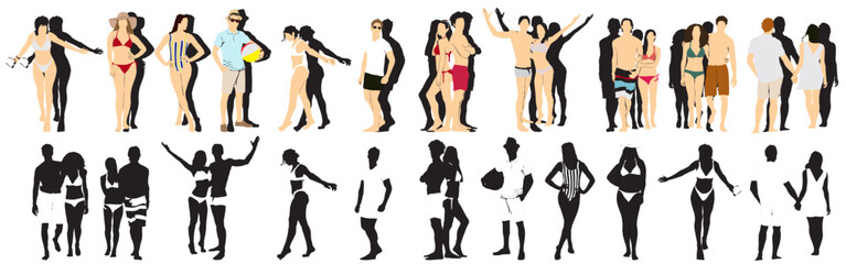 beach people set silhouette