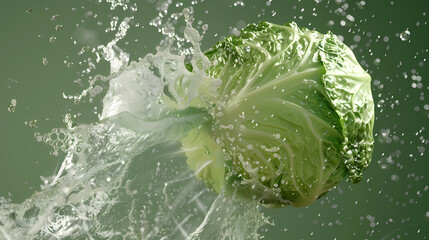 Chinese cabbage with water splashing around it