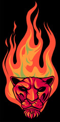 vector illustration of head tiger with flames on black background