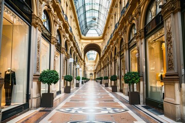 Obraz premium A picturesque pedestrian street, filled with quaint shops and cozy cafés, Generative AI