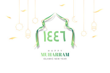 Happy islamic new year 1446 H ilustration template design