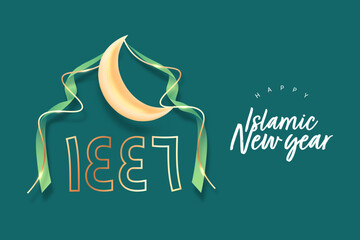 Happy islamic new year 1446 H ilustration template design