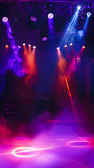 Empty stage, colorful spotlights