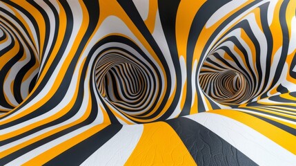 3D abstract background with white, yellow, and black stripes