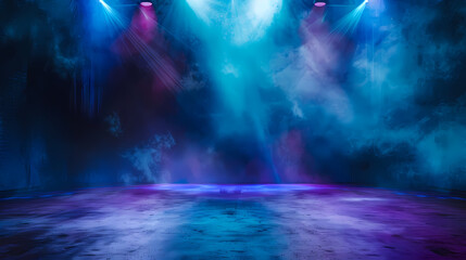 Naklejka premium Empty stage, colorful spotlights