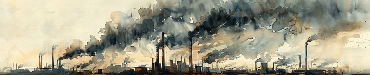 Obraz premium Environmental pollution. Industrial smokestacks emitting black fumes.