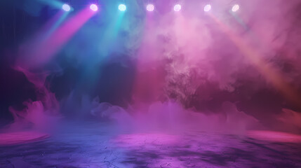 Empty stage, colorful spotlights