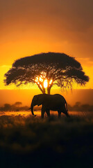 Sunset Sojourn: An Elephant's Journey Through the African Savannah