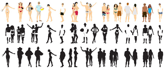 beach people collection set full isolated silhouette
