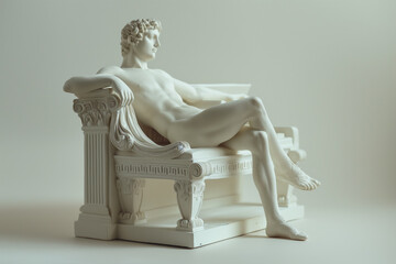 3d rendering of ancient greek -roman musician statue  play paino instrument . Creative concept colorful neon image with natural beige color background, fashionable, trendy ,isolated background