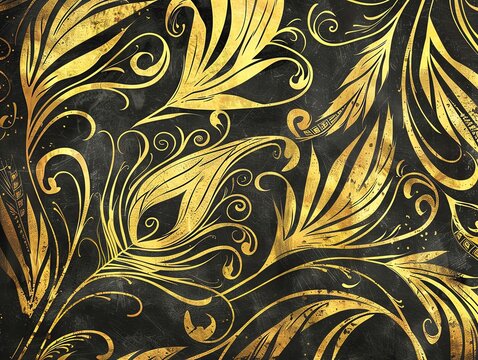 1920s Gatsbyinspired luxury graphics with golden swirls and feathers, perfect for elegant event posters.