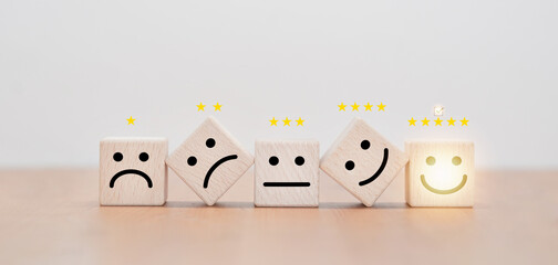 Choose Happy Face Wooden Cube 5 Star Experience Customer Service Ratings Reviews Suggestions Mood...