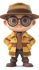 cute Detective character white background 3D styled character funny cute front view simple 3d full color