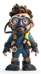 cute Dive Instructor character white background 3D styled character funny cute front view simple 3d full color 