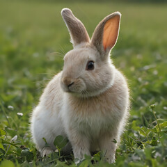 Fototapeta premium a small rabbit sitting in the grass with its ears open