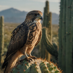 Fototapeta premium a sitting on a cactus plant in front of a cactus