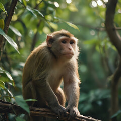 Obraz premium a monkey sitting on a branch in the woods