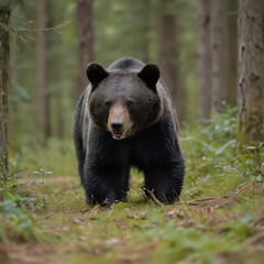 Fototapeta premium a large black bear walking through the woods