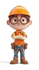 cute Engineer character white background 3D styled character funny cute front view simple 3d full color