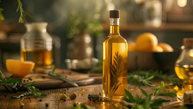 A bottle of tangy fruity olive oil perfect for adding a subtle richness and moisture to your cakes muffins and breads.