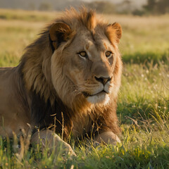 Fototapeta premium a lion that is laying down in the grass