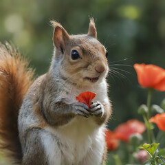 Obraz premium a squirrel that is eating a piece of food