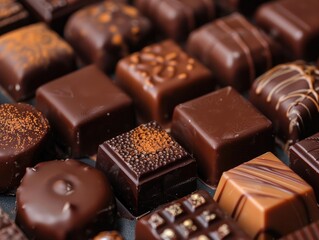 Savoring the Delights of Artisanal Chocolate - Indulgence and Decadence - Rich and Velvety - Close-up shots of handcrafted chocolates with intricate designs and luxurious fillings, tantalizing