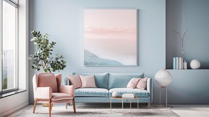 Modern Soft Pink Blush Blue Landscape: Craft a modern and contemporary, portrait-oriented landscape in a soft pink mix blush blue, showcasing the beauty of simplicity and sophistication 