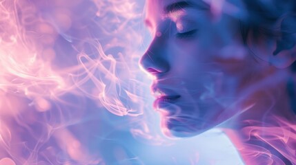 Radiant Blush Blue Dreamscape: a radiant and luminous, portrait-oriented dreamscape in blush blue, inviting viewers to explore their imagination with clarity 
