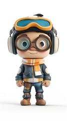 cute Pilot character white background 3D styled character funny cute front view simple 3d full color