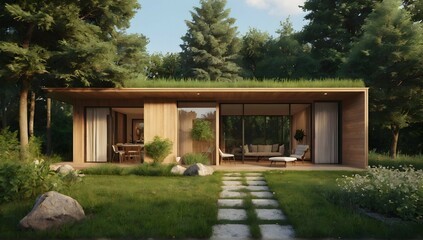 Fototapeta premium 3D visualization of the house. House in nature with a beautiful garden