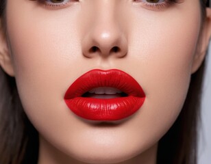 Naklejka premium A woman with a red lip is shown in a close up