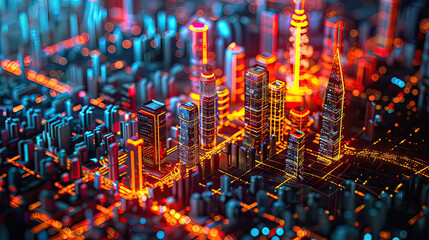 AI-generated city map with holographic overlays, detailed, futuristic, urban planning, digital art