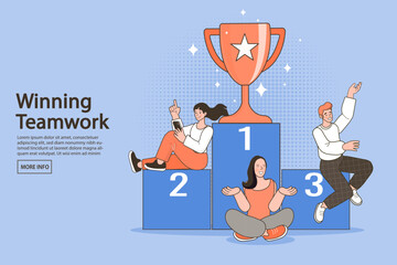 Partnership and teamwork in business concept. business success, leadership, awards, career, successful projects, goal, winning plan, competition. Group of happy employees celebrating victor.