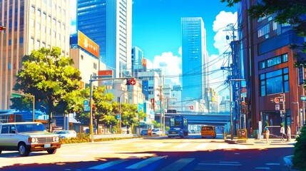 Obraz premium landscape street of city style drawing anime background