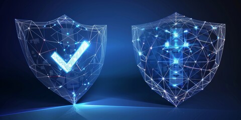 Futuristic Cybersecurity Shields Representing Secure Data Protection and Authentication in a Digital Network Environment