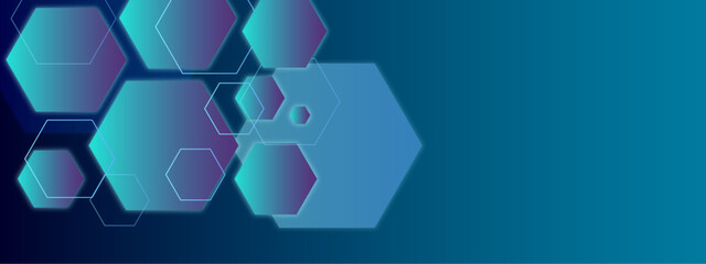Vector technology luxury colorful hexagonal background vector illustration. Futuristic banner with technology blue hexagons and shiny lights. Design for banner, template, technology, science, medical