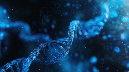 Explore a captivating 3D blue DNA gene background, blending technology and science in a futuristic digital design. Ideal for research, health, and human genetic concepts.