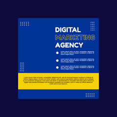 blue and yellow social media post design for digital marketing, creative and insurance companies.
