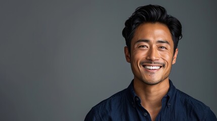 Obraz premium Confident Professional: Handsome Smiling Businessman in Blue Shirt isolated on gray background