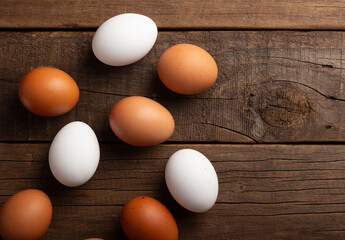 Closeup of eggs on wooden table