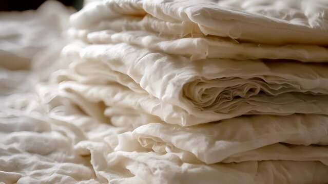 A stack of luxurious batting known for its supreme loft and warmth when used in quilts.