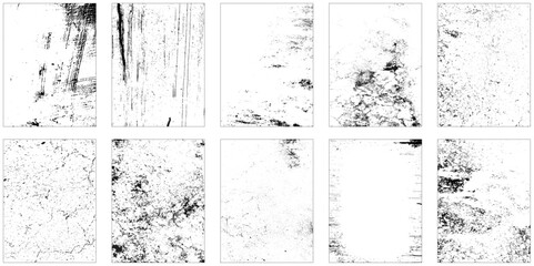 Grunge textures set. Black color. Dirty and grungy textured effect. Cement texture. Concrete overlay black and white texture. Vector illustration.