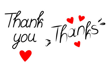 Thank you Thanks Hand drawn lettering with decorative elements and hearts shape Greetings concept